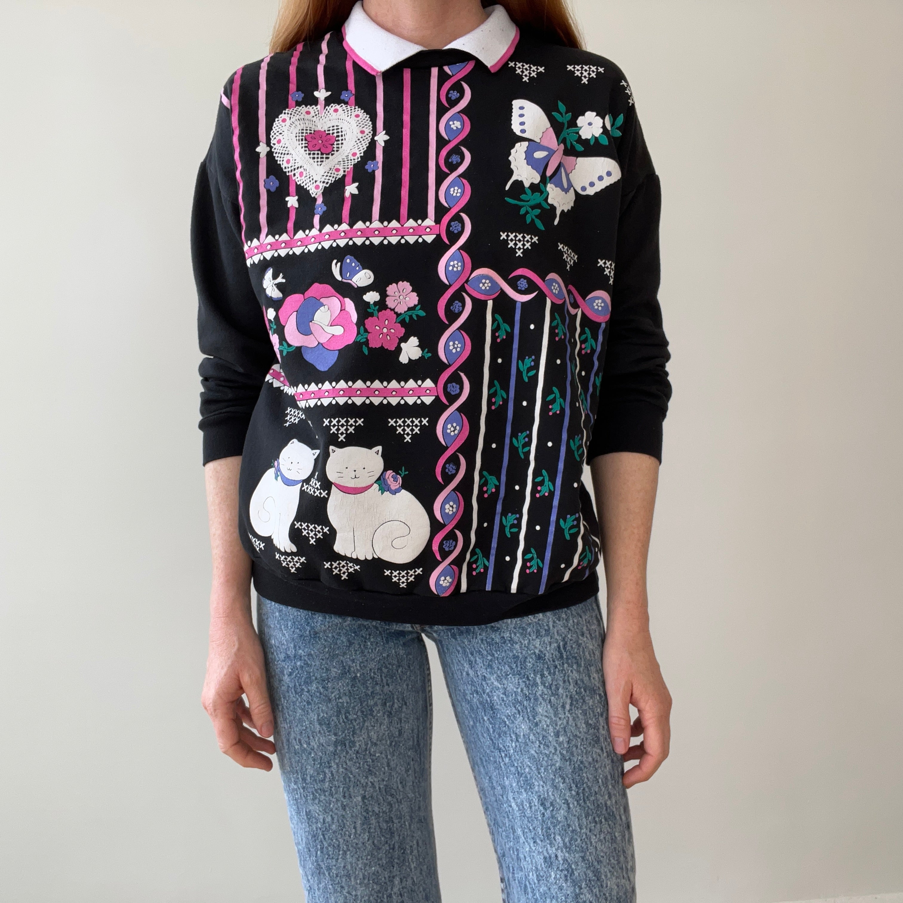 1980s Fancy Cat Lady Sweatshirt Relic