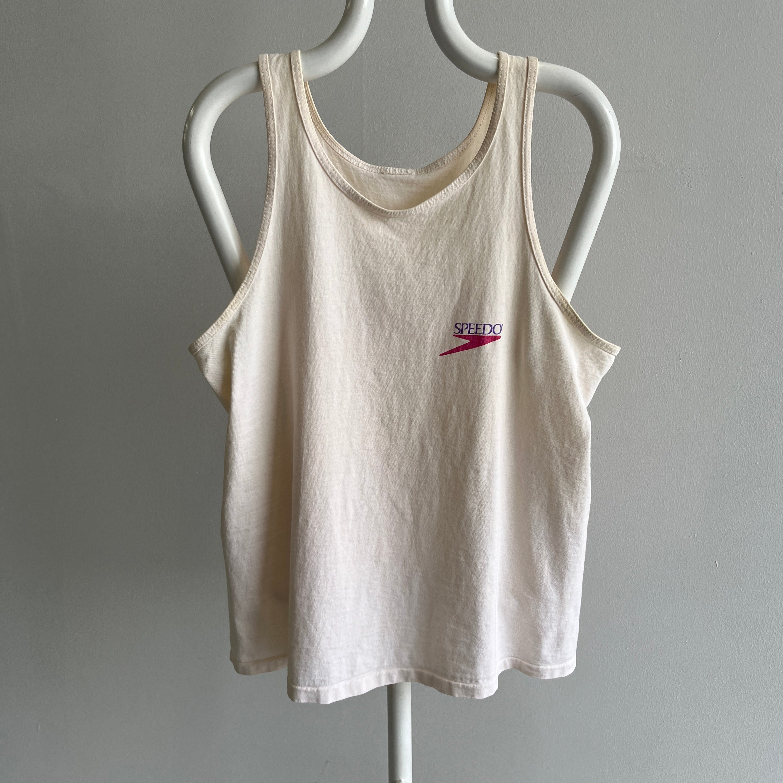 1980s Karch Kiraly Volleyball Speedo Natural Colored Cotton Tank Top - THE BACKSIDE!!