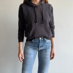 1980s Sun Faded Pull Over Blank Black Hoodie