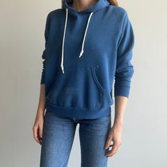 1980s Soft, Thin and Slouchy Bleach Stained Blue Hoodie - !!!!