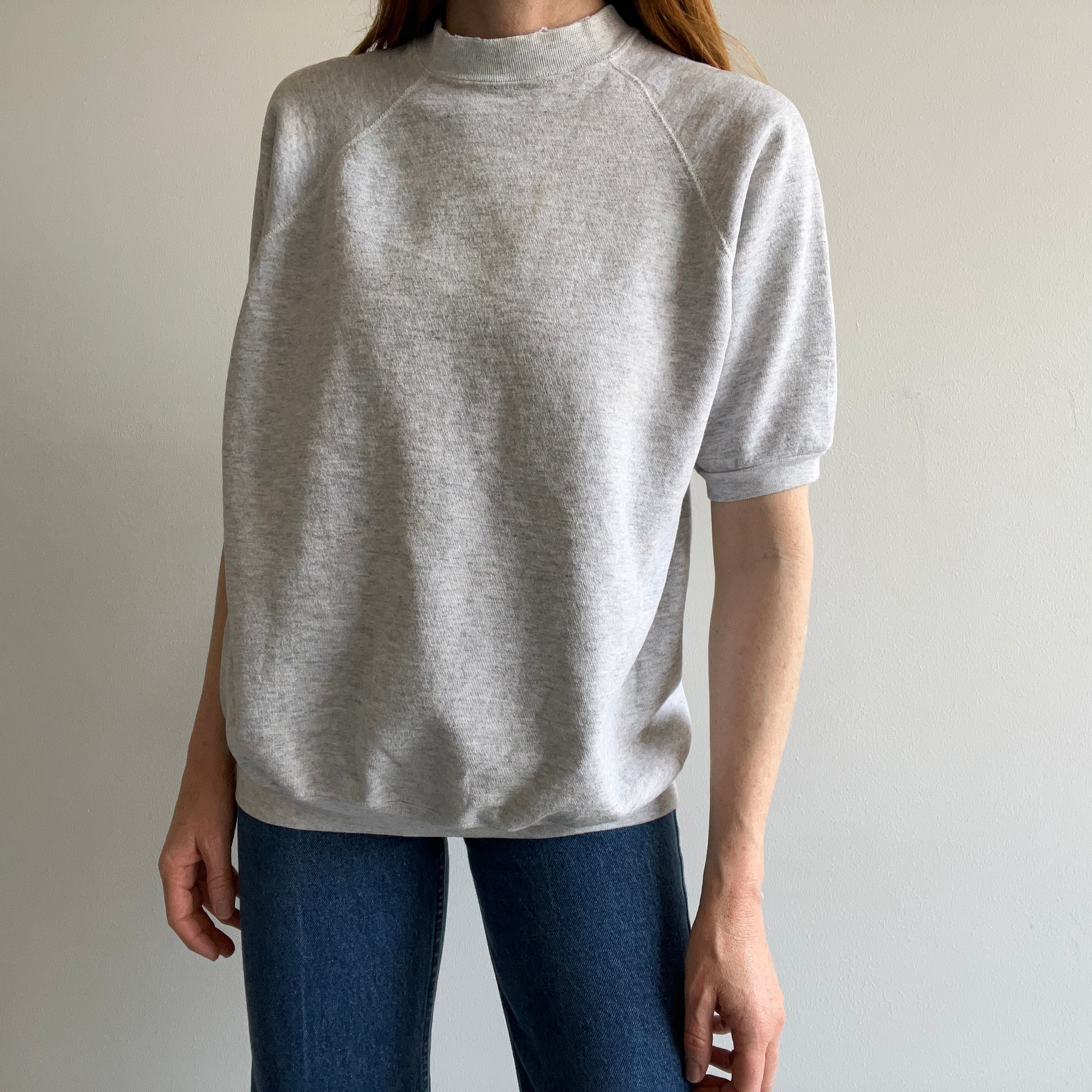 1990s Classic Light Gray Warm Up Sweatshirt - Stained