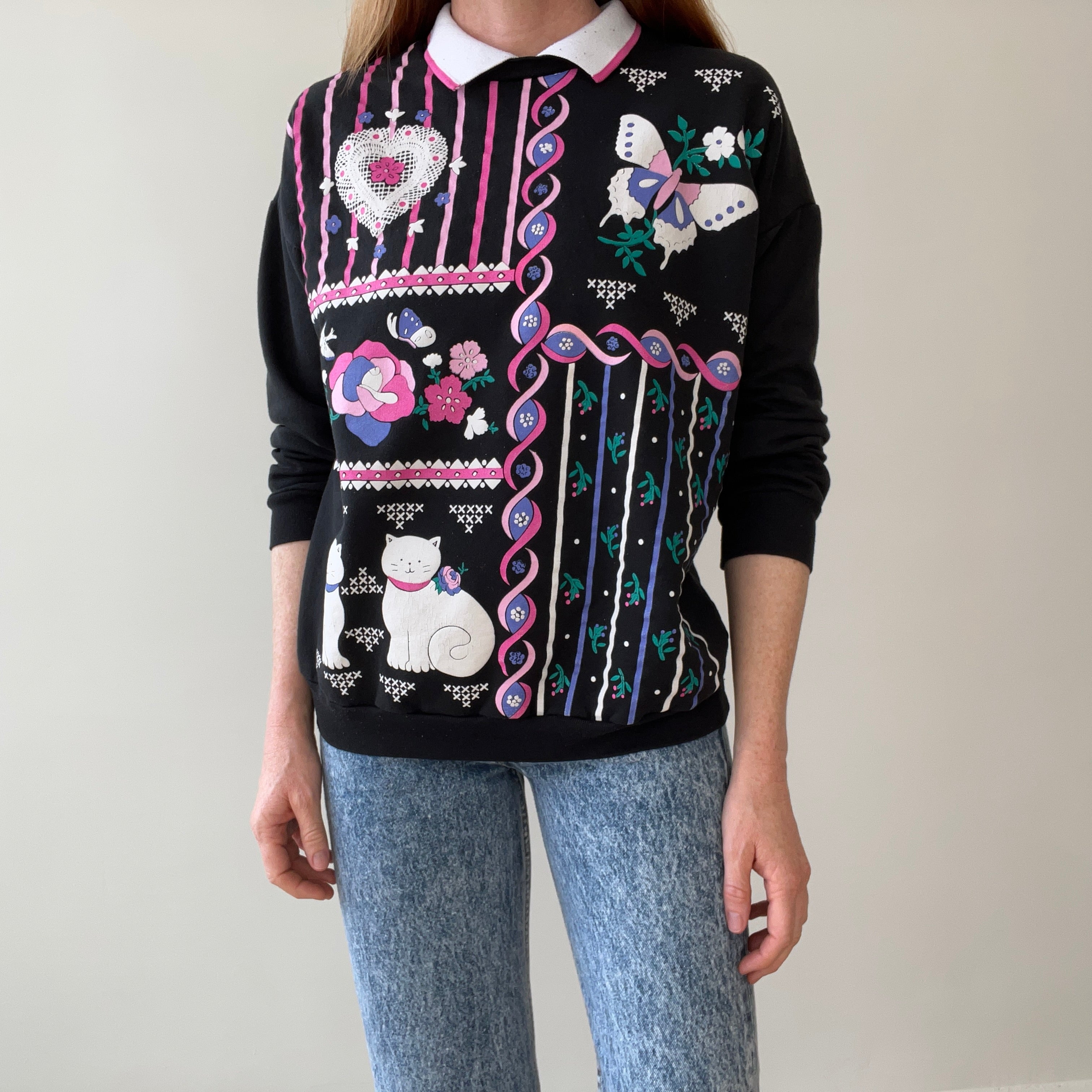 1980s Fancy Cat Lady Sweatshirt Relic