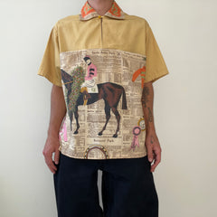 1940s/50s All Over Print Horse Jockey Loop Collar Shirt TINA COLLECTION
