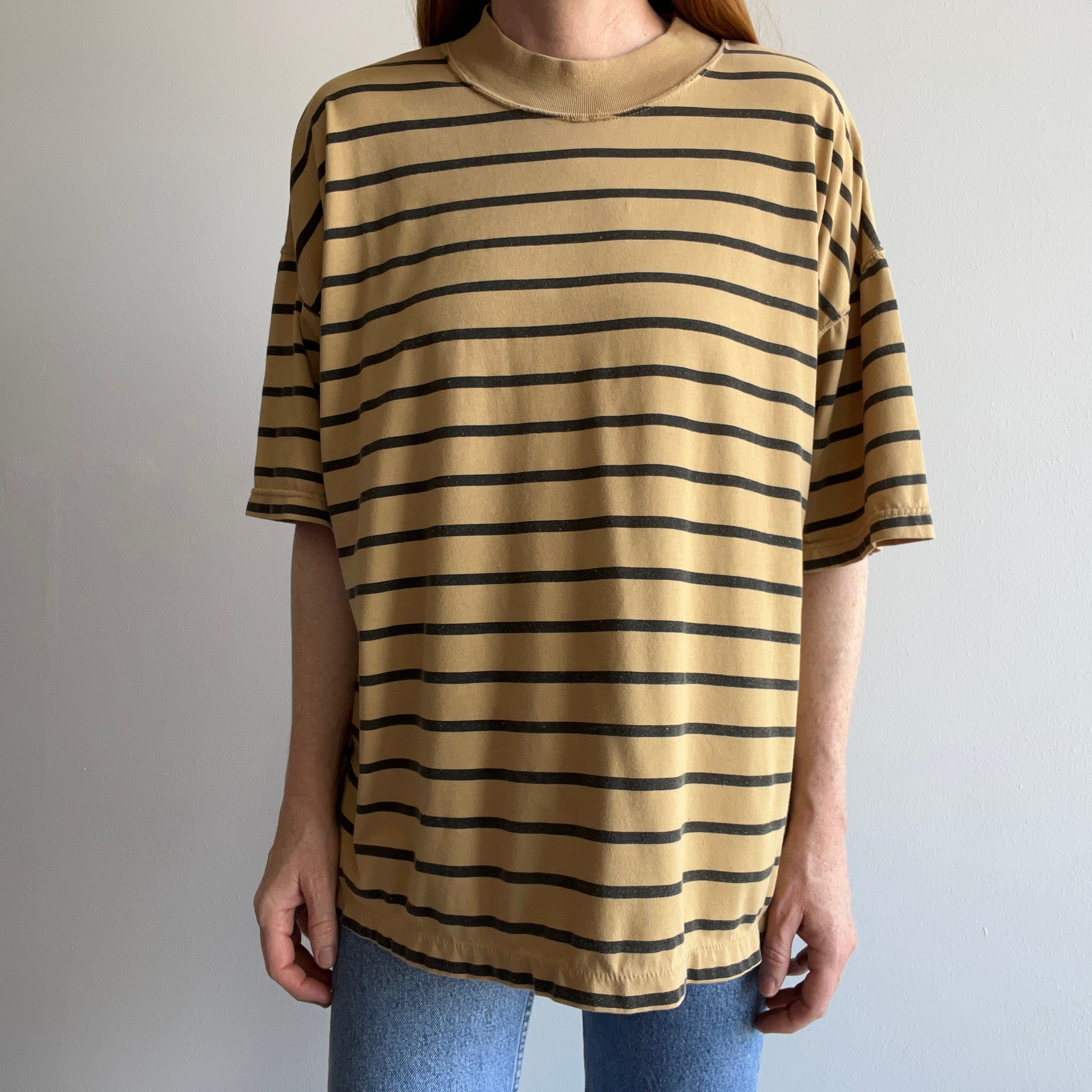 1980s International Sportswear Co Striped Mock Neck T-Shirt