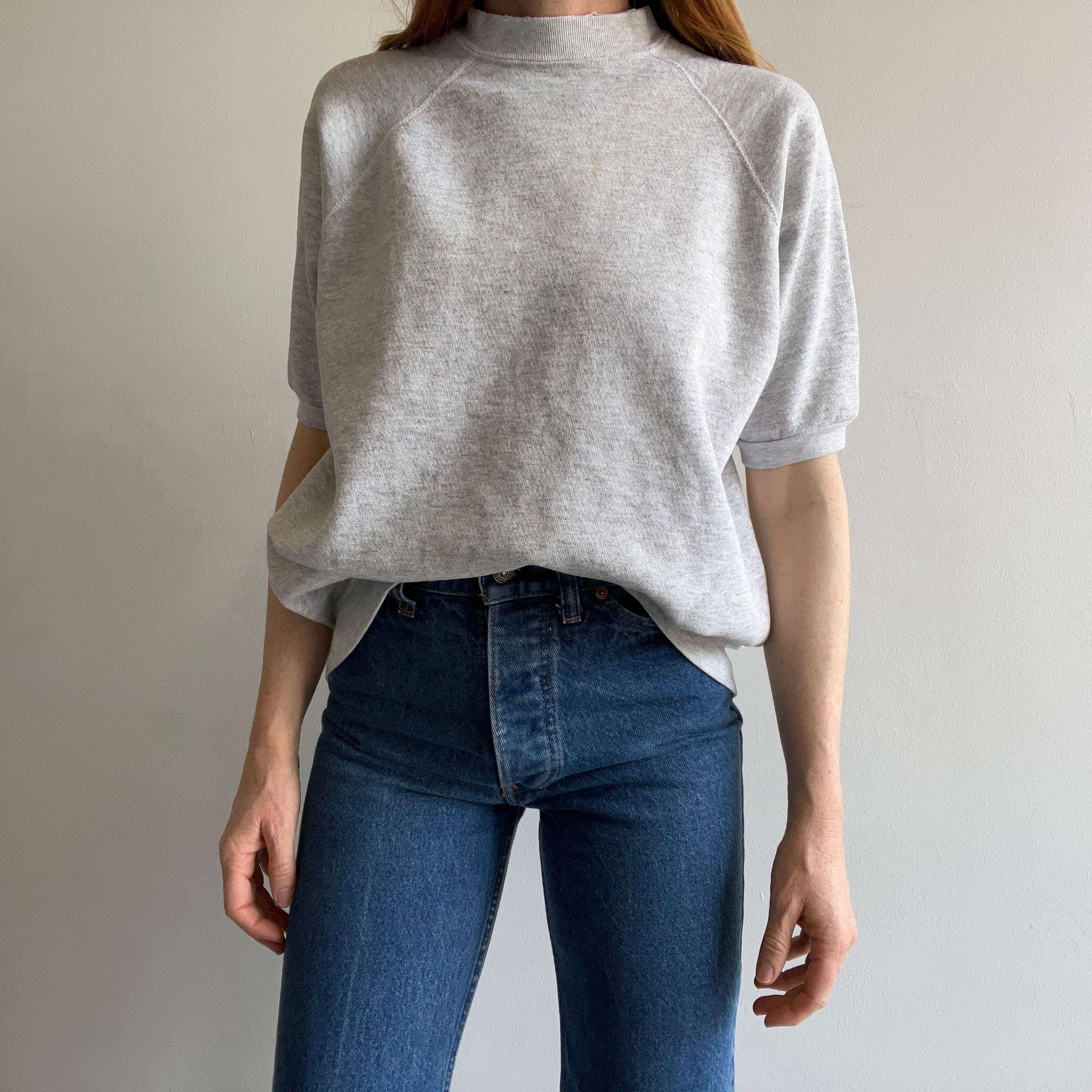 1990s Classic Light Gray Warm Up Sweatshirt - Stained