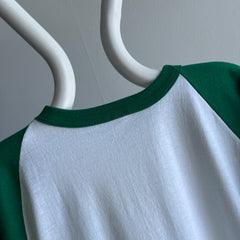 1980s Green and White Nicely Stained Baseball T-Shirt