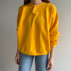 1980s St. John's Bay Henley Sunshine Yellow Sweatshirt