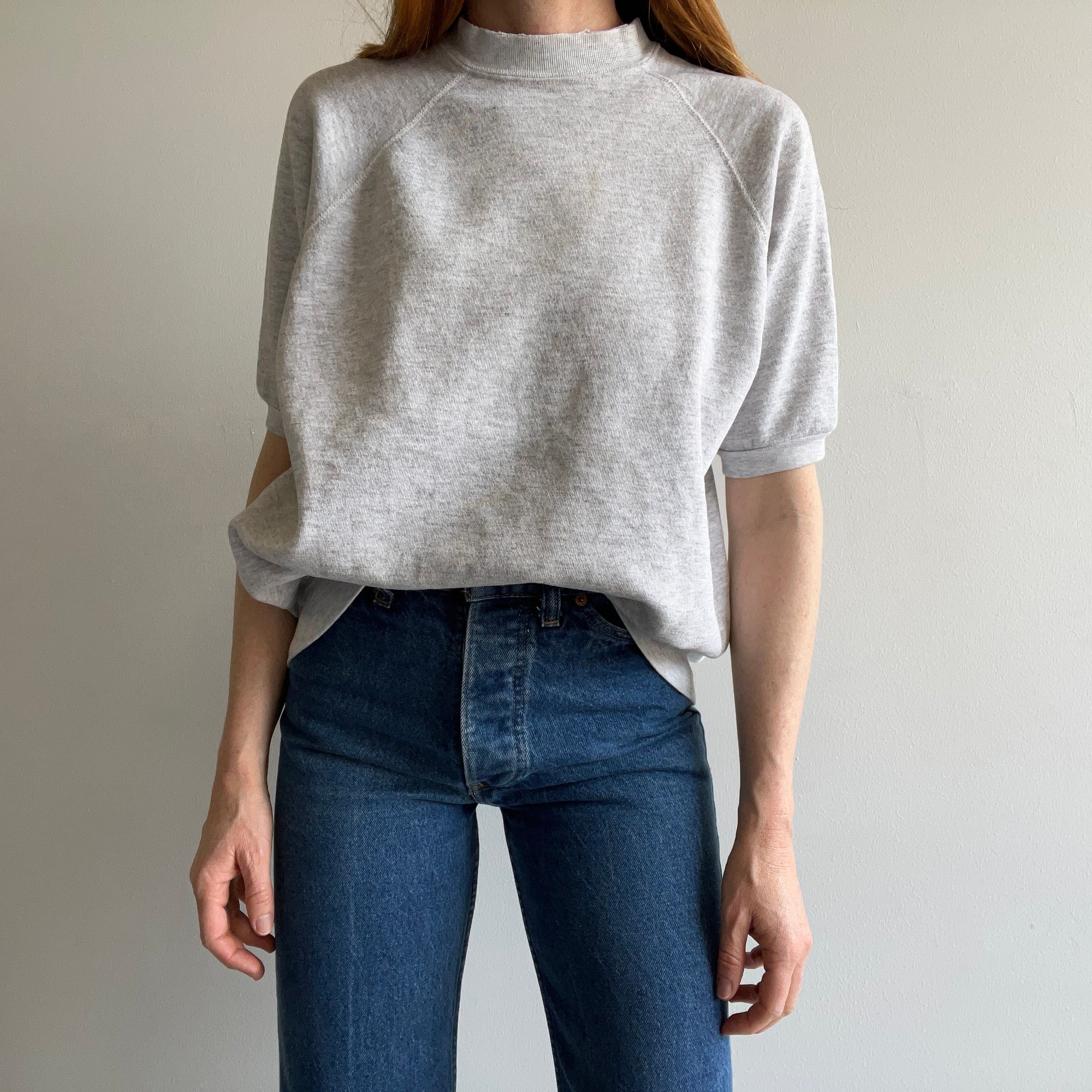 1990s Classic Light Gray Warm Up Sweatshirt - Stained