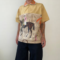 1940s/50s All Over Print Horse Jockey Loop Collar Shirt TINA COLLECTION