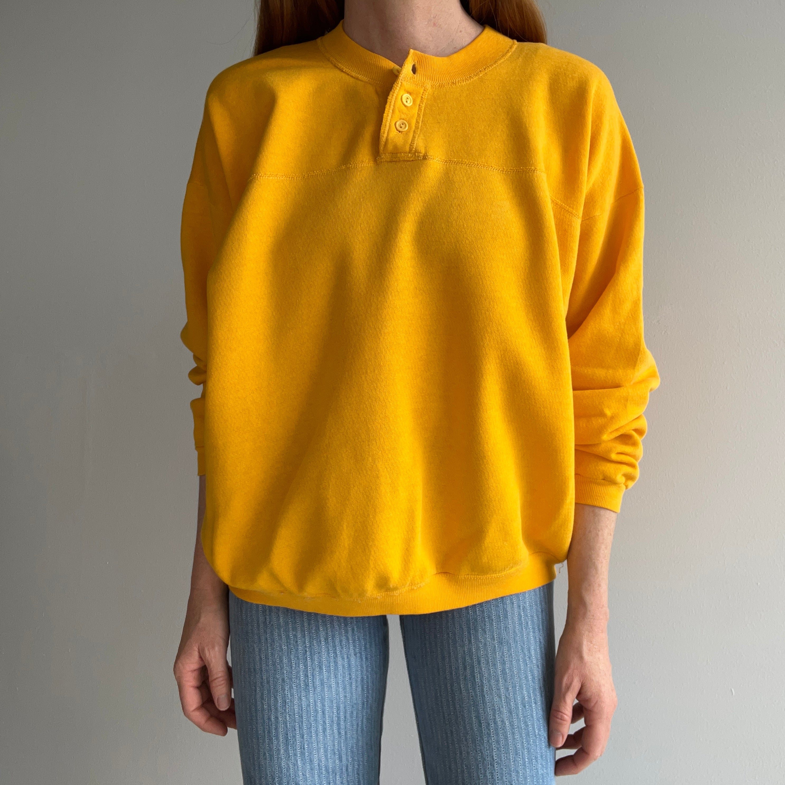 1980s St. John's Bay Henley Sunshine Yellow Sweatshirt