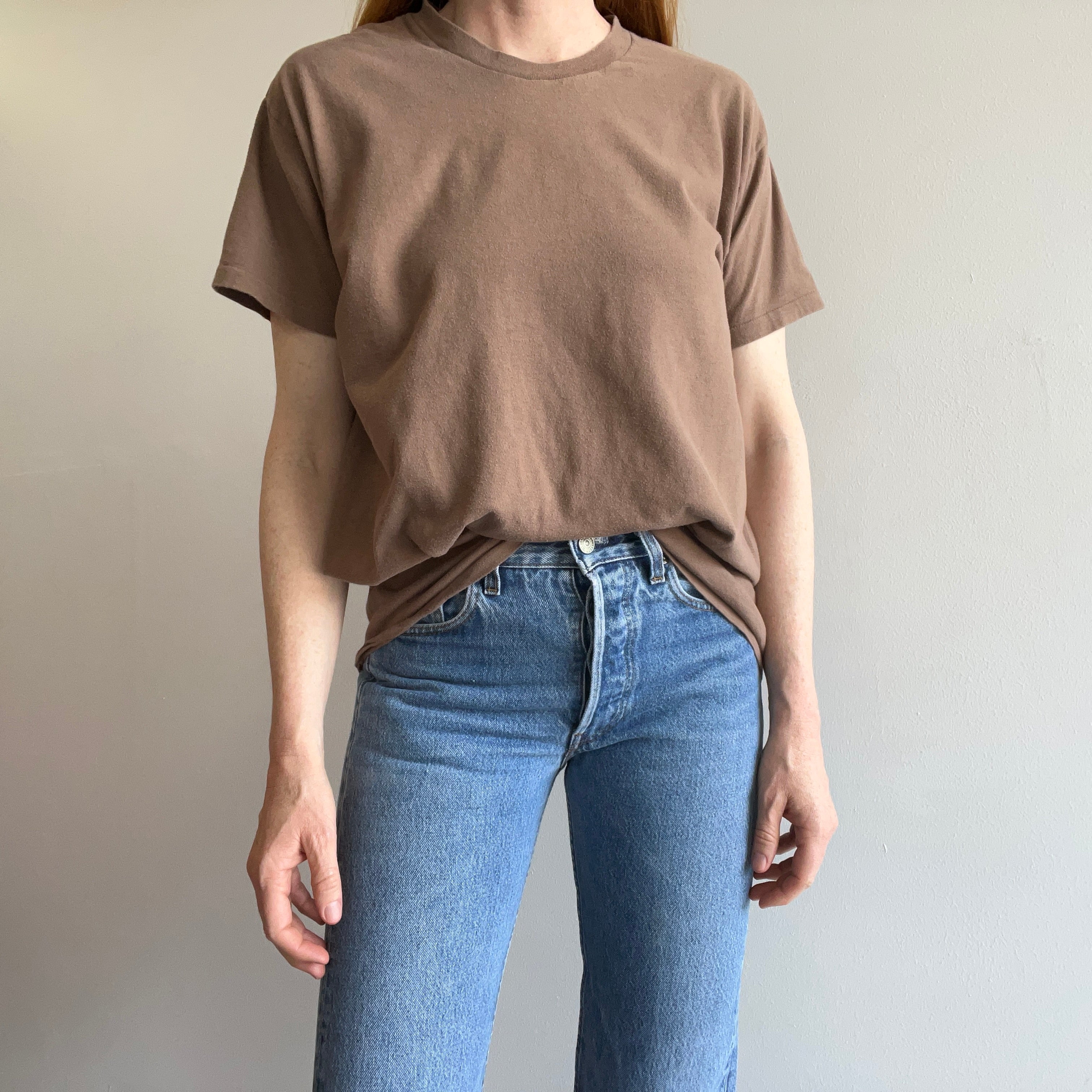 1980s Blank Flat White Coffee Colored T-Shirt