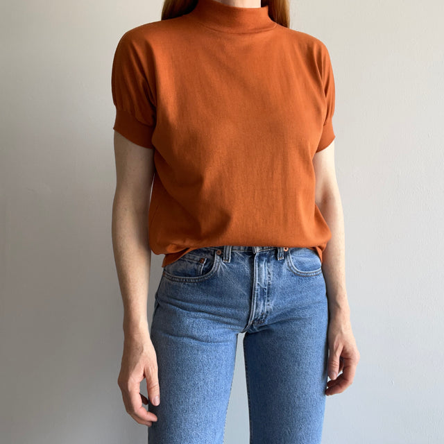 1980s Dolman Sleeve Rusty Mock Neck Short Sleeve T-Shirt