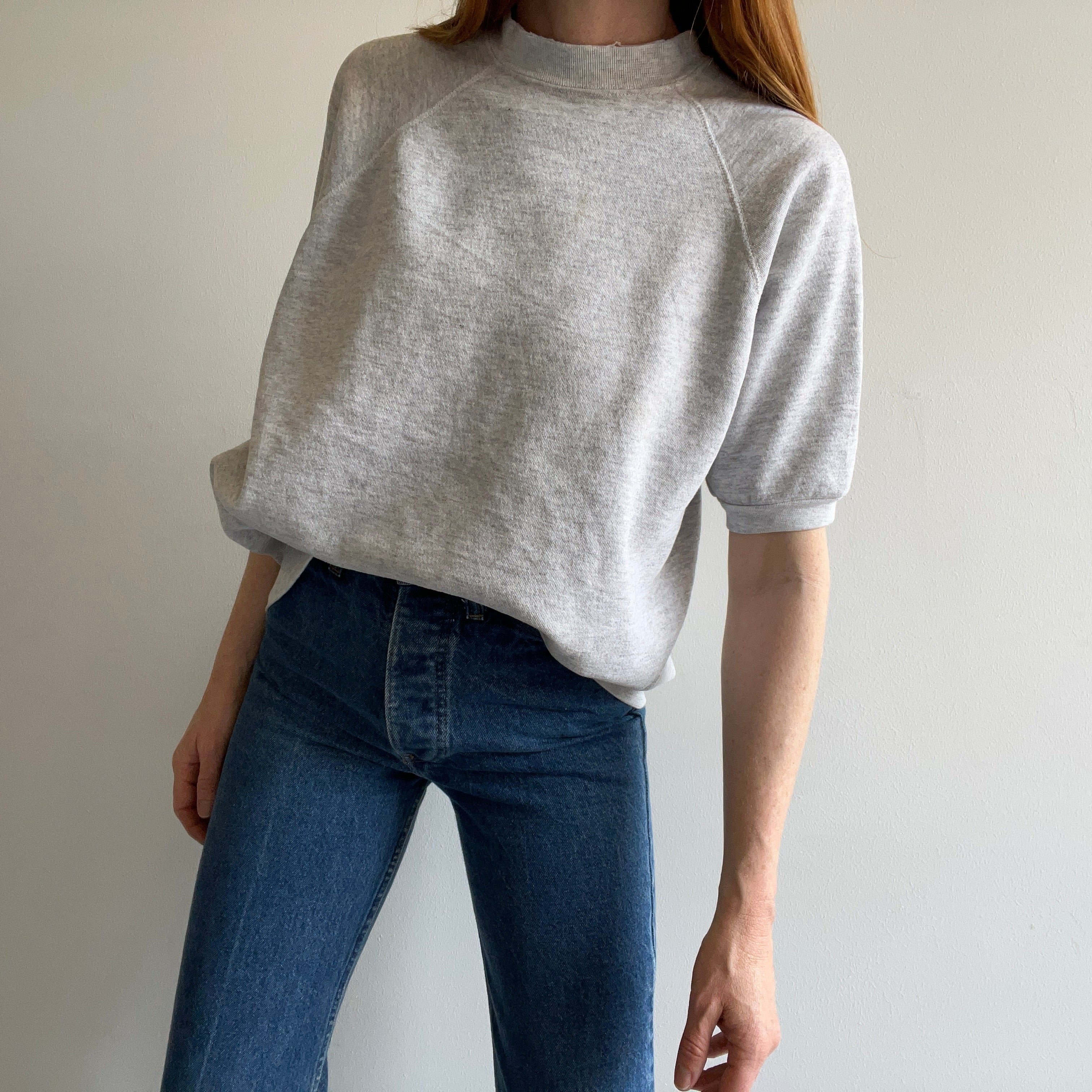 1990s Classic Light Gray Warm Up Sweatshirt - Stained