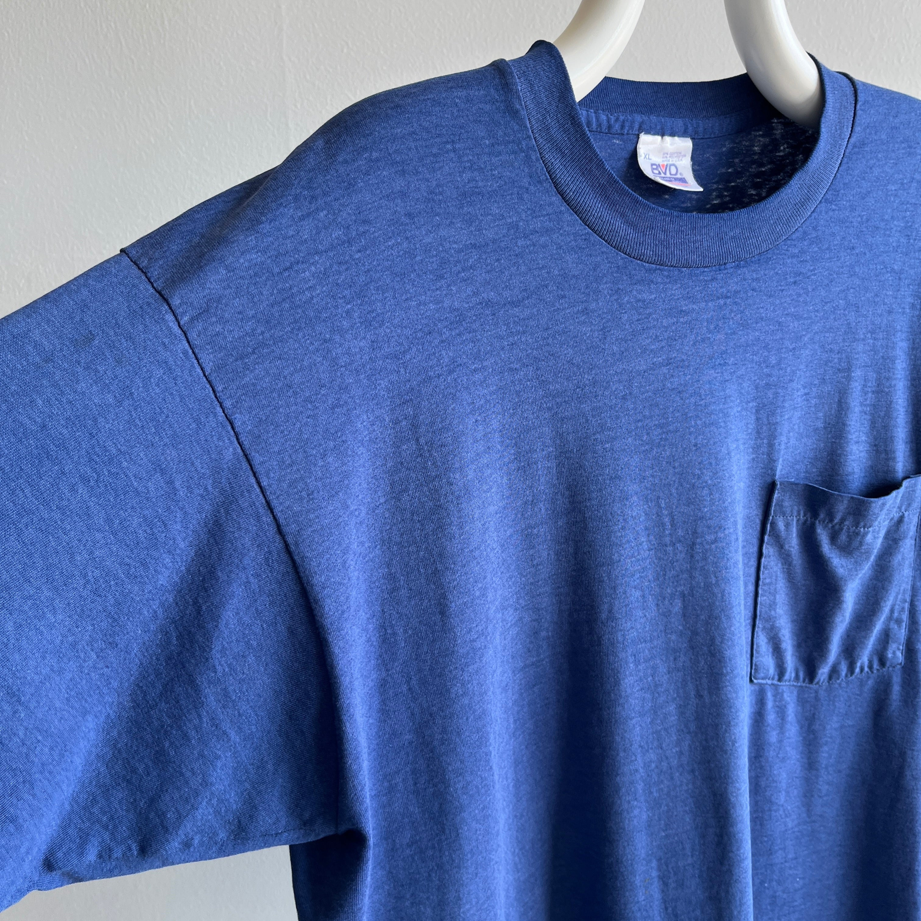 1980s Silky Soft Thinned Out Selvedge Pocket Navy T-Shirt - Swoon