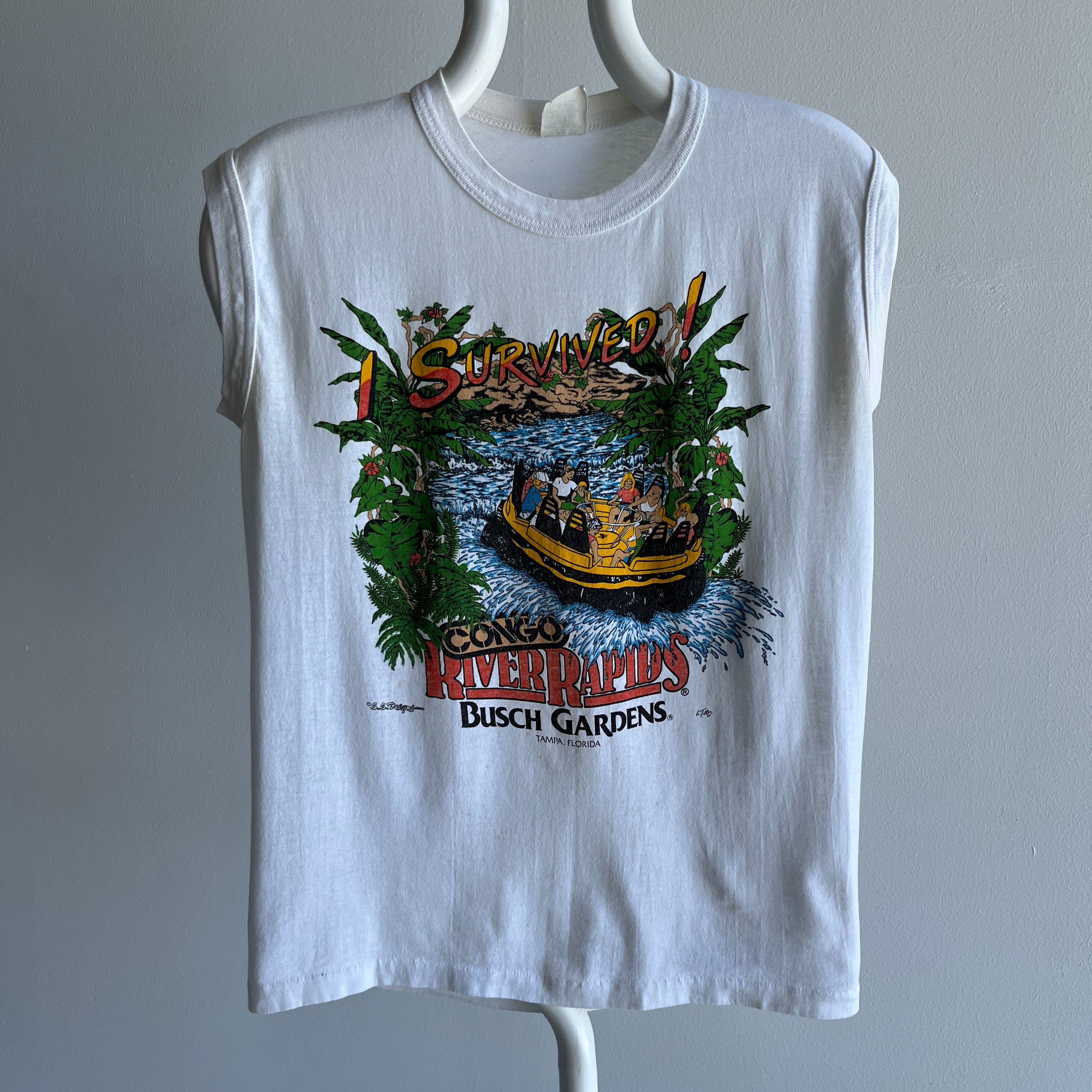 1980s I Survived Busch Gardens Congo Rover Rapids Muscle Tank