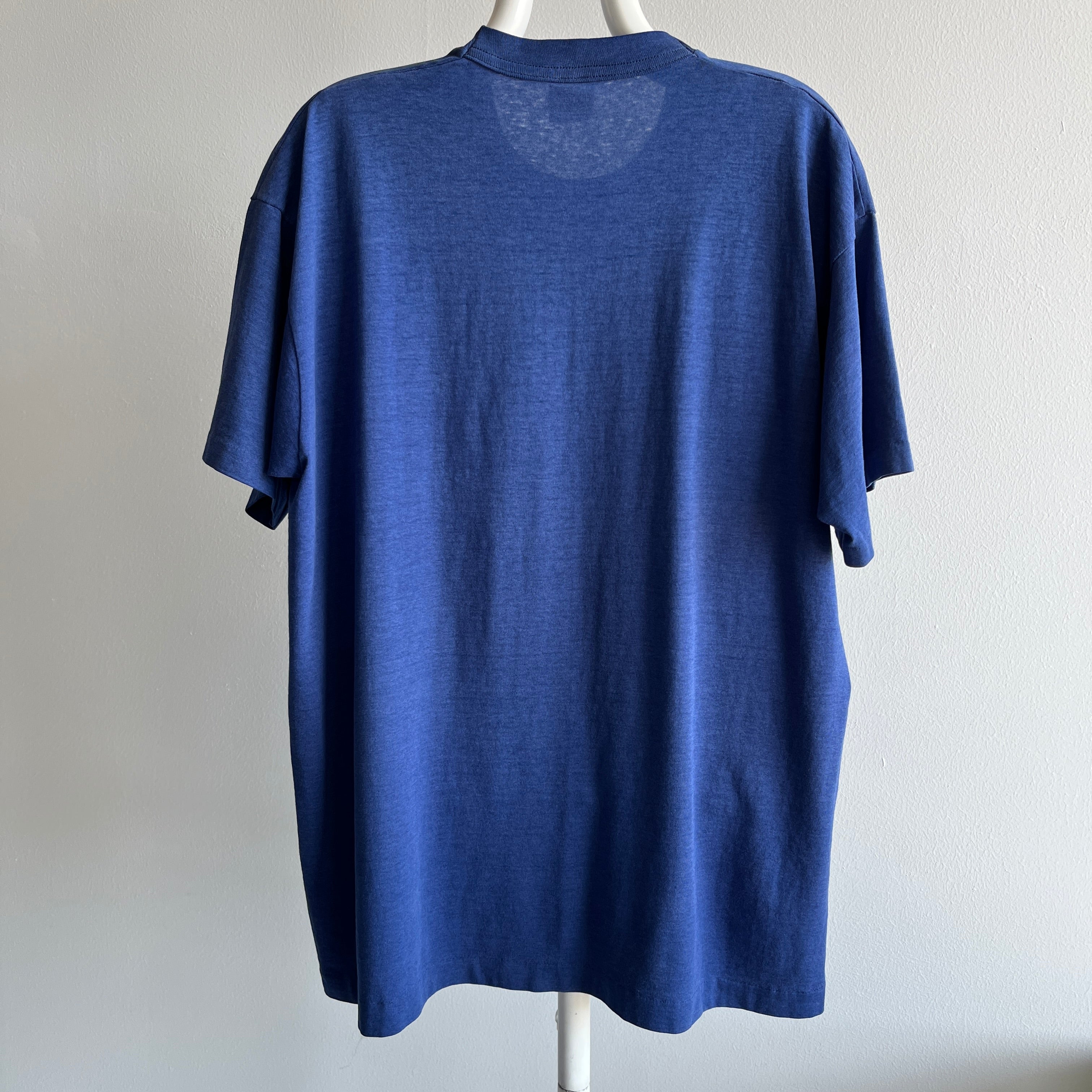 1980s Silky Soft Thinned Out Selvedge Pocket Navy T-Shirt - Swoon