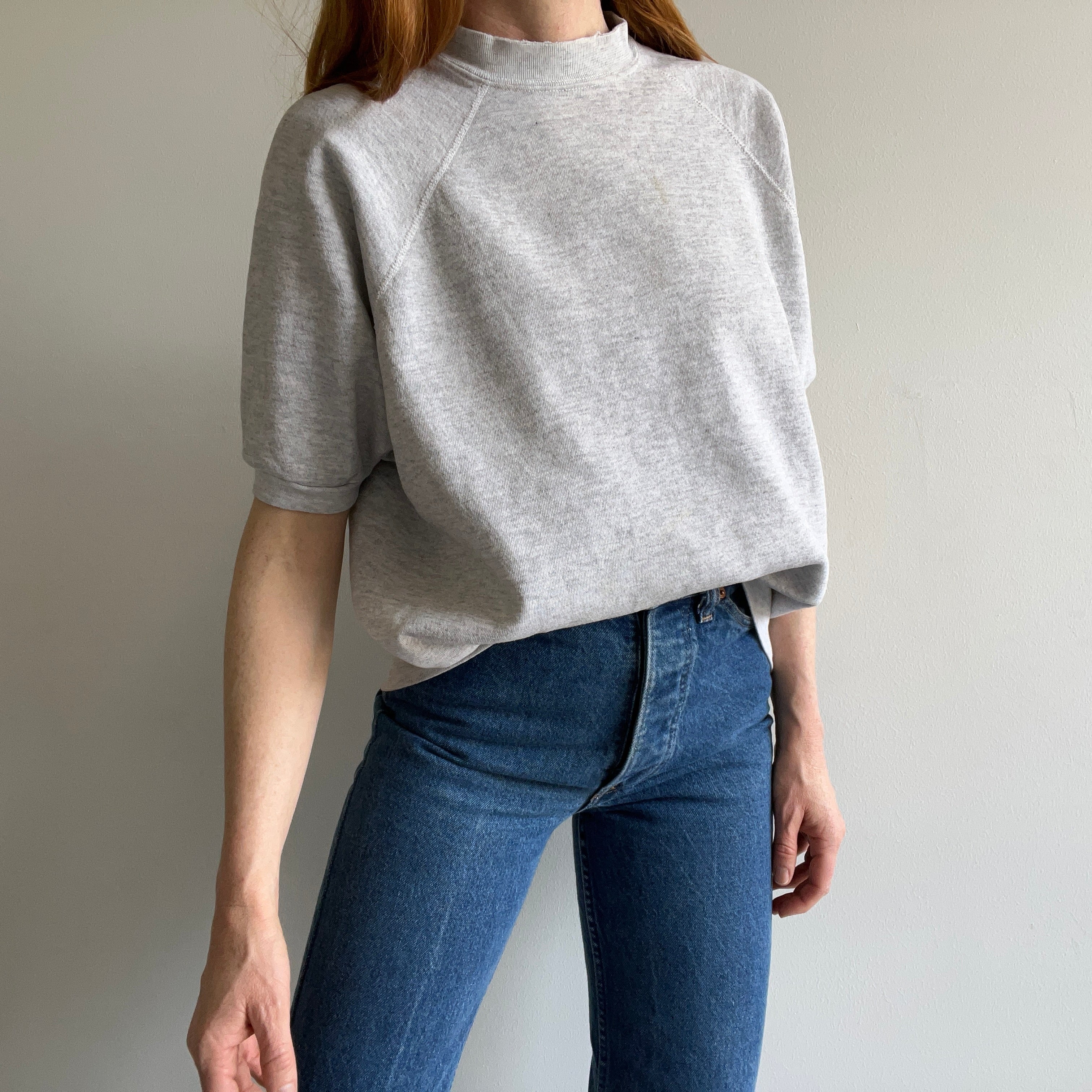 1990s Classic Light Gray Warm Up Sweatshirt - Stained