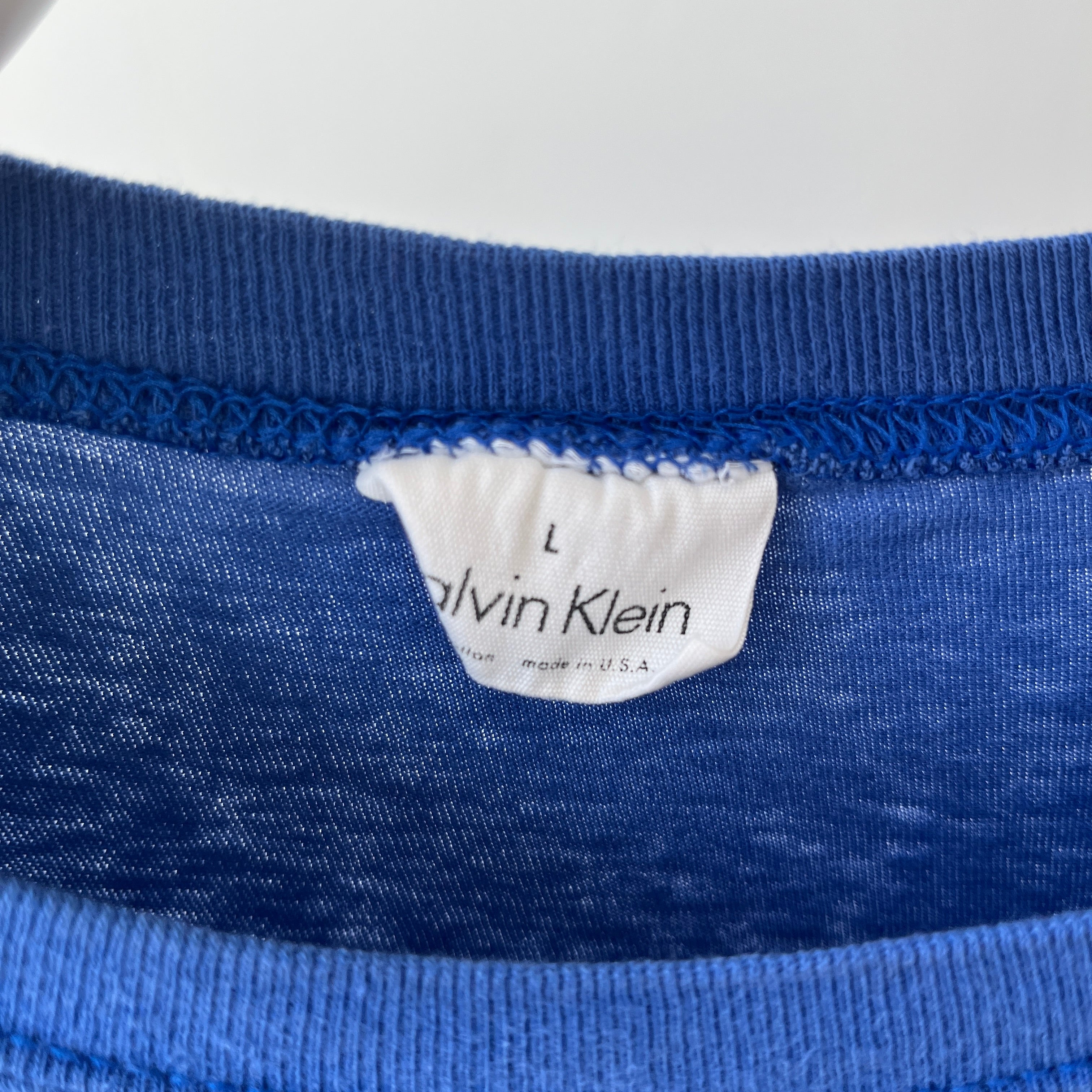 1990s Calvin Klein USA Blank Dodger Blue Cotton T-Shirt