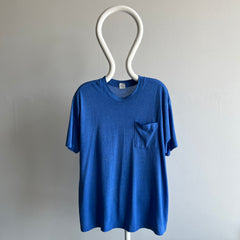 1980s Soft, Thin, Worn Beyond 50/50 Blue Pocket T-Shirt - !!!!!!!!!!