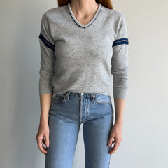 1980s Super Thin Double Stripe V-Neck Sweatshirt