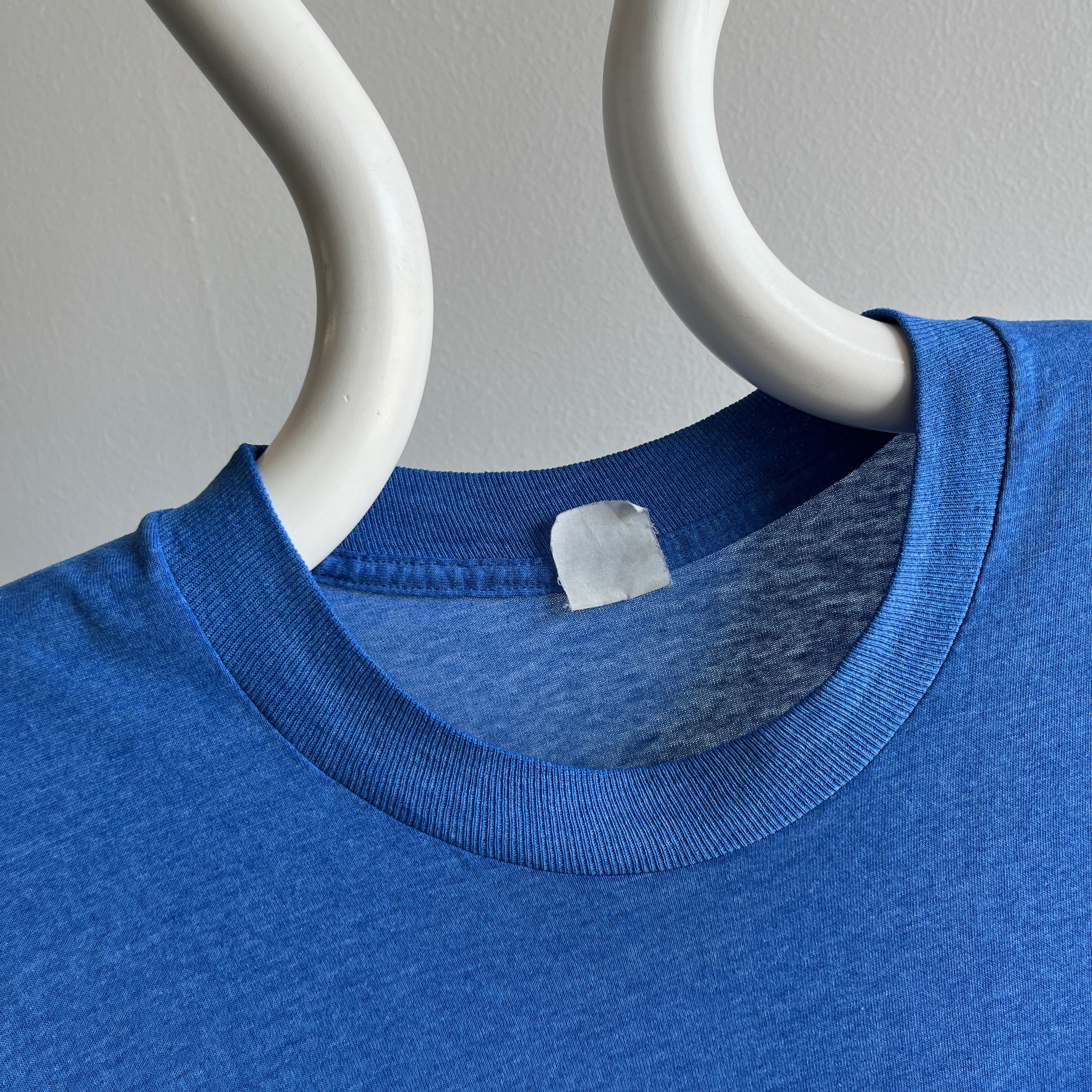 1980s Soft, Thin, Worn Beyond 50/50 Blue Pocket T-Shirt - !!!!!!!!!!