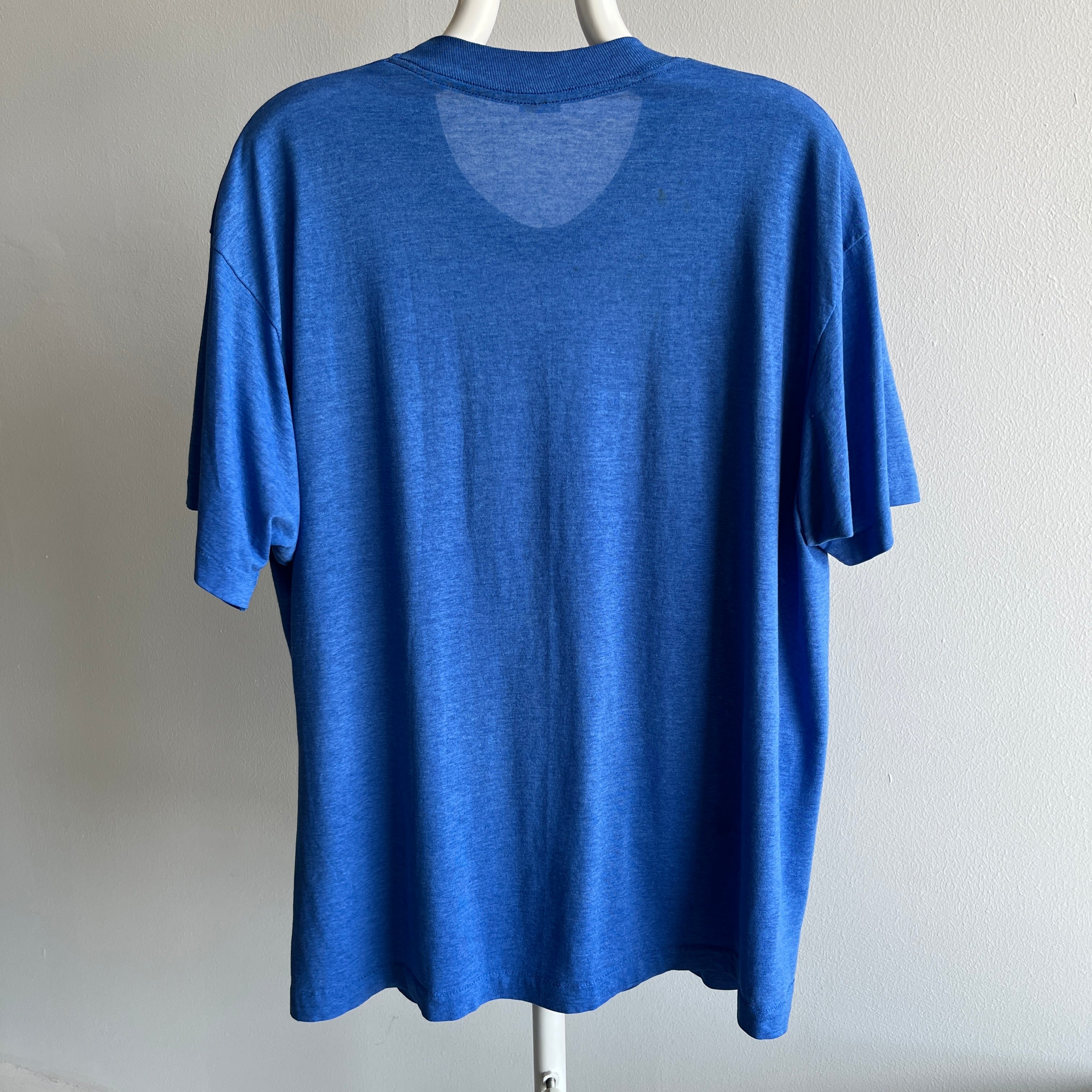 1980s Soft, Thin, Worn Beyond 50/50 Blue Pocket T-Shirt - !!!!!!!!!!