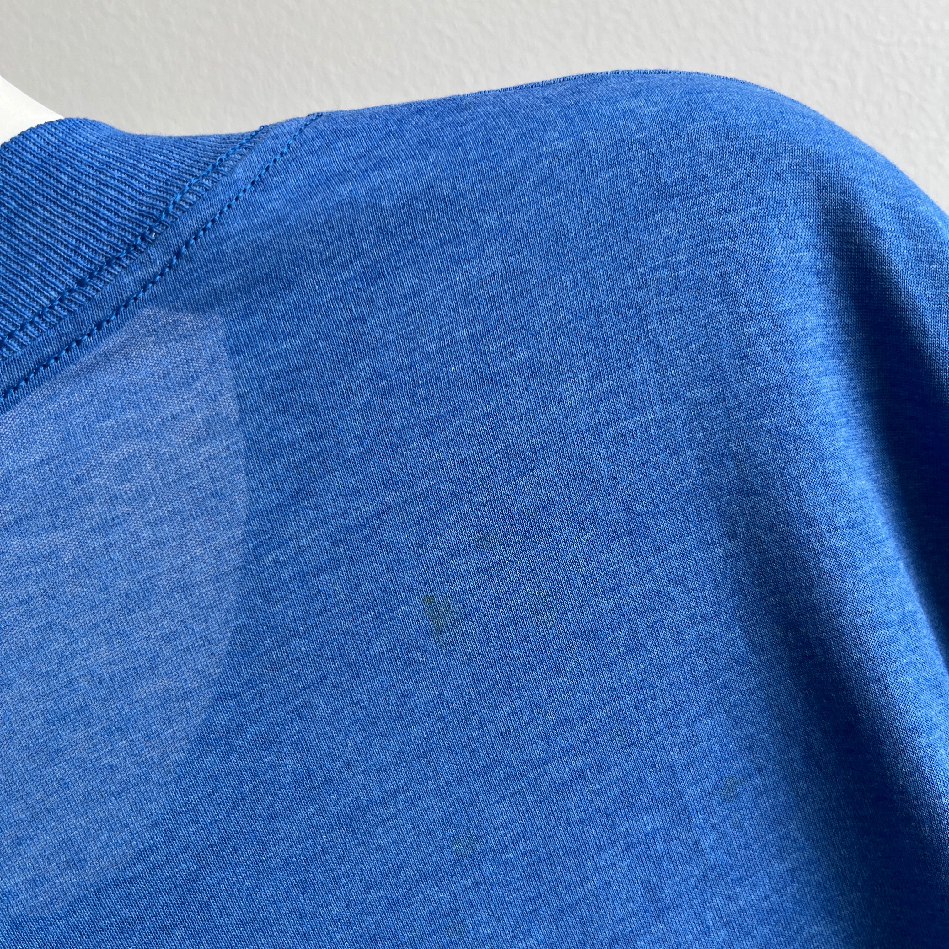 1980s Soft, Thin, Worn Beyond 50/50 Blue Pocket T-Shirt - !!!!!!!!!!