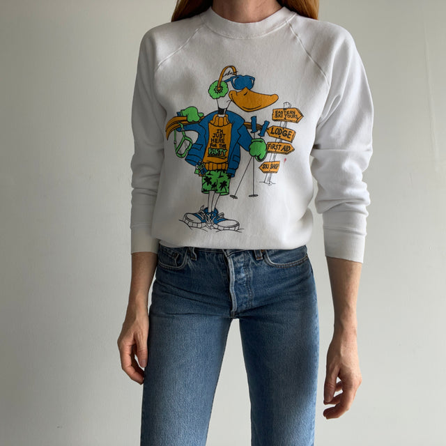 1980s "I'm Just Here For The Party" Sweatshirt with Staining