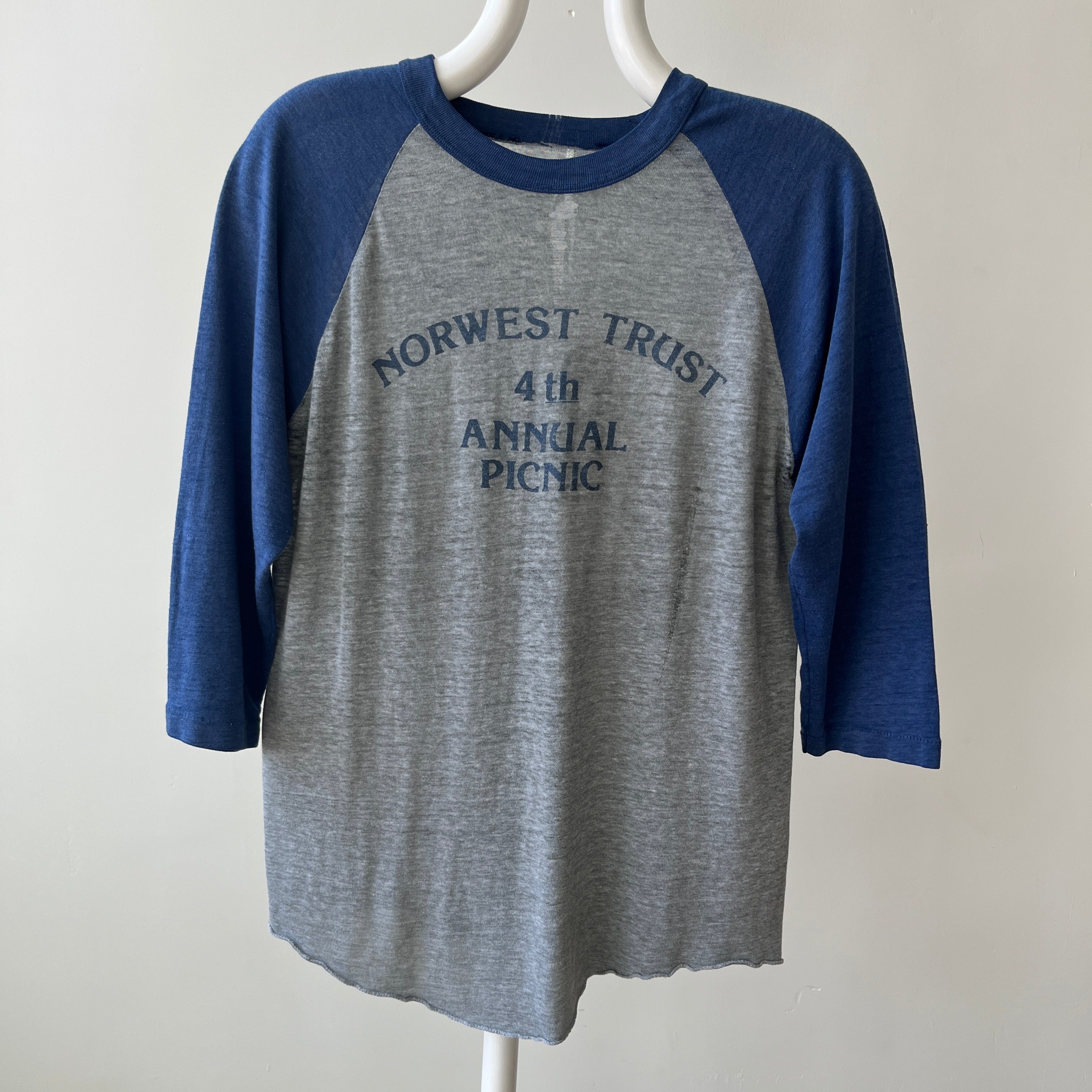 1984 Soft and Silky Paper Thin Norwest Trust Annual Picnic Baseball T-Shirt