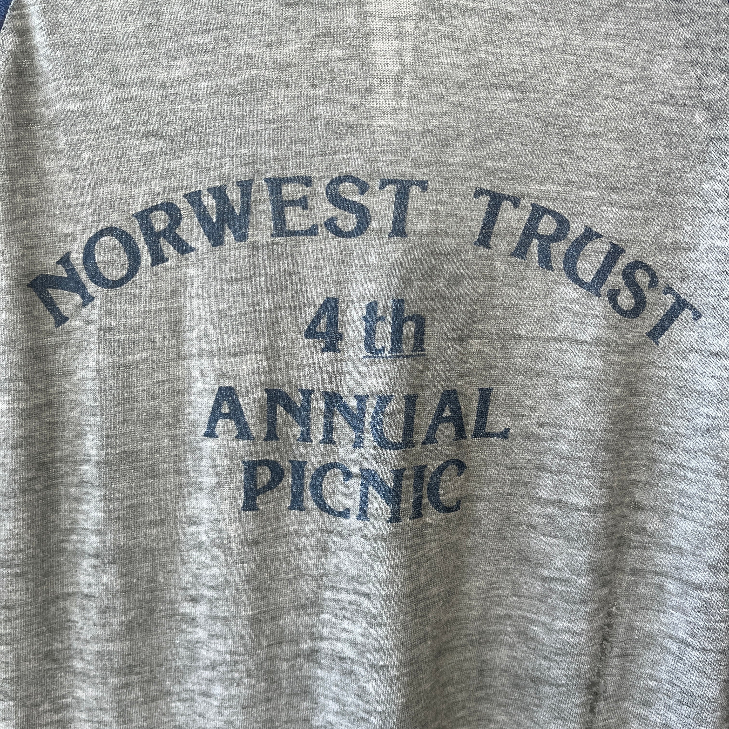 1984 Soft and Silky Paper Thin Norwest Trust Annual Picnic Baseball T-Shirt