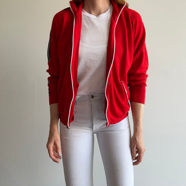 1970s Red Side Striped Zip Up Sweatshirt/Tracksuit Jacket