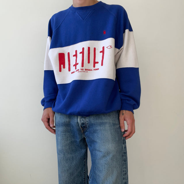 1990s "Seek And Ye Shall Find" Blue and White Sweatshirt - Jesus