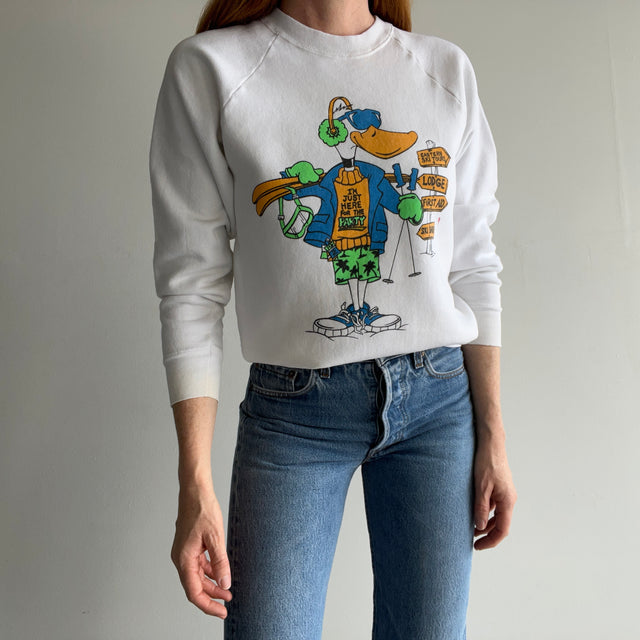 1980s "I'm Just Here For The Party" Sweatshirt with Staining