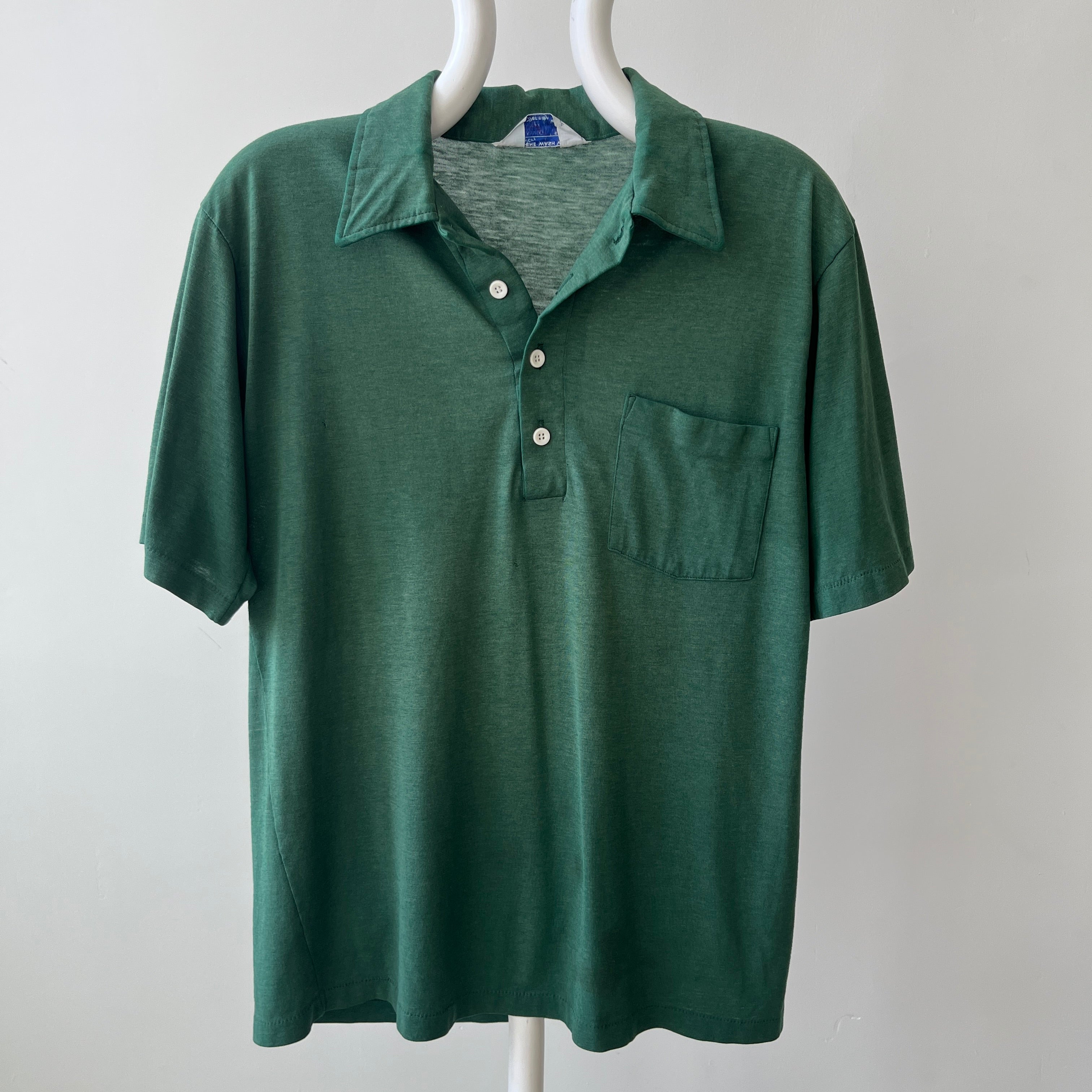 1970s Forest Green Polo Style T-shirt