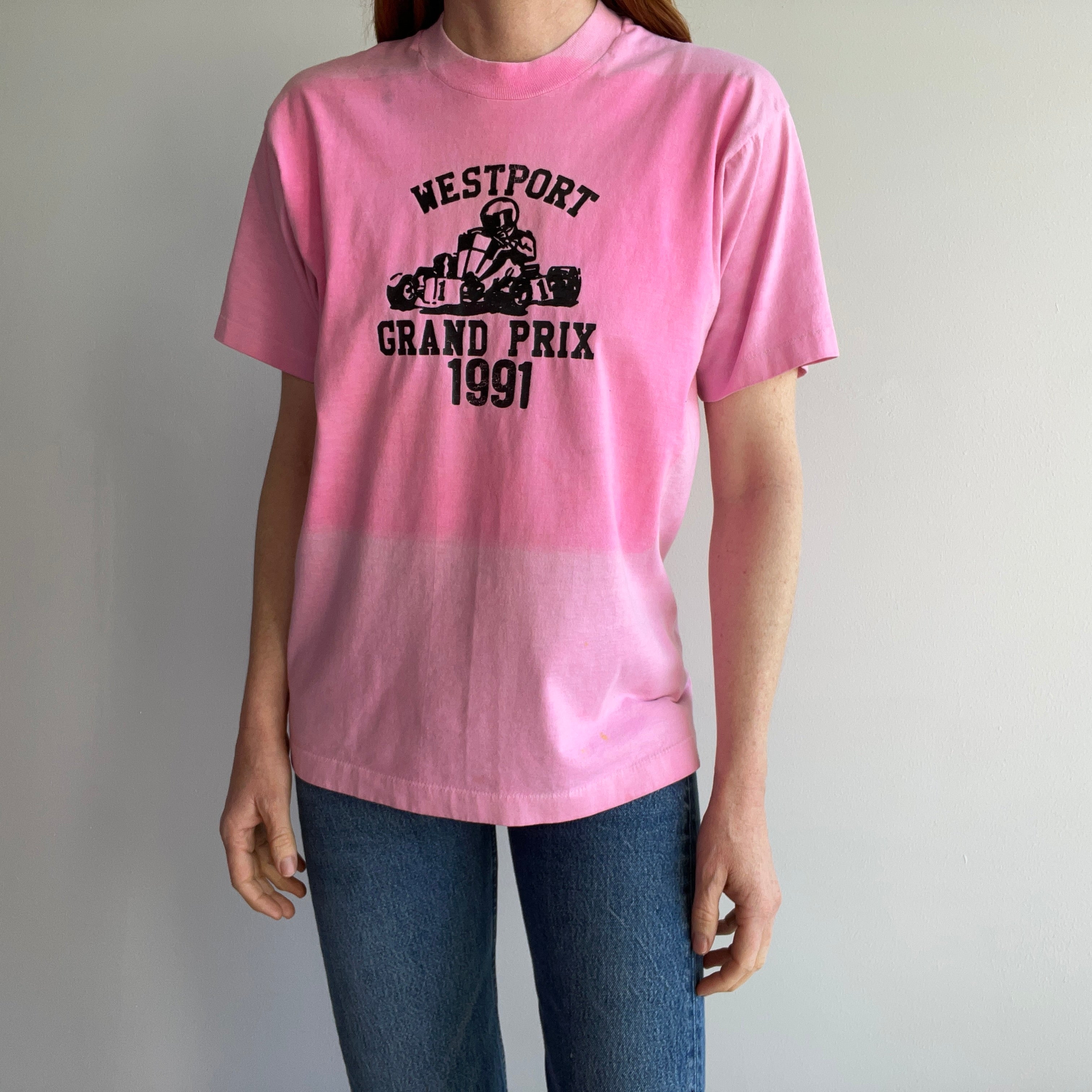 1980s Westport Grand Prix Extreme Sun Fade Cotton T-Shirt - Staining