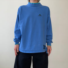 1980s/90s Blank Blue Lacoste Mock Neck Long Sleeve T Shirt