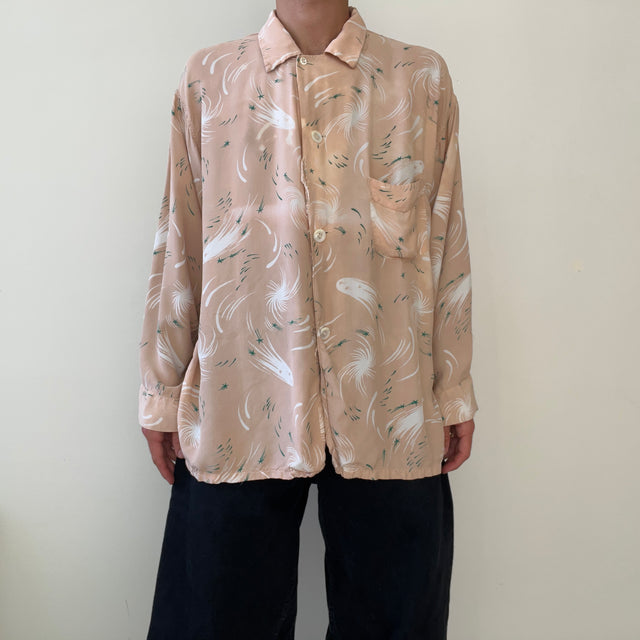 1950s Rayon Pajama Button Up Shirt