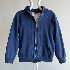 1970s Nicely Destroyed Navy Insulated Zip Up Hoodie