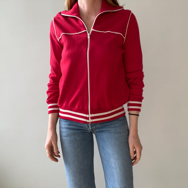 1970s "Knit Knak" Red Zip Up - Soft and Slouchy