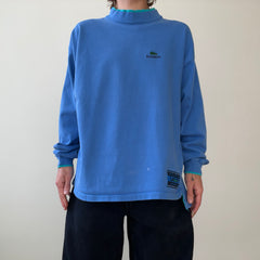 1980s/90s Blank Blue Lacoste Mock Neck Long Sleeve T Shirt