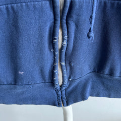 1970s Nicely Destroyed Navy Insulated Zip Up Hoodie