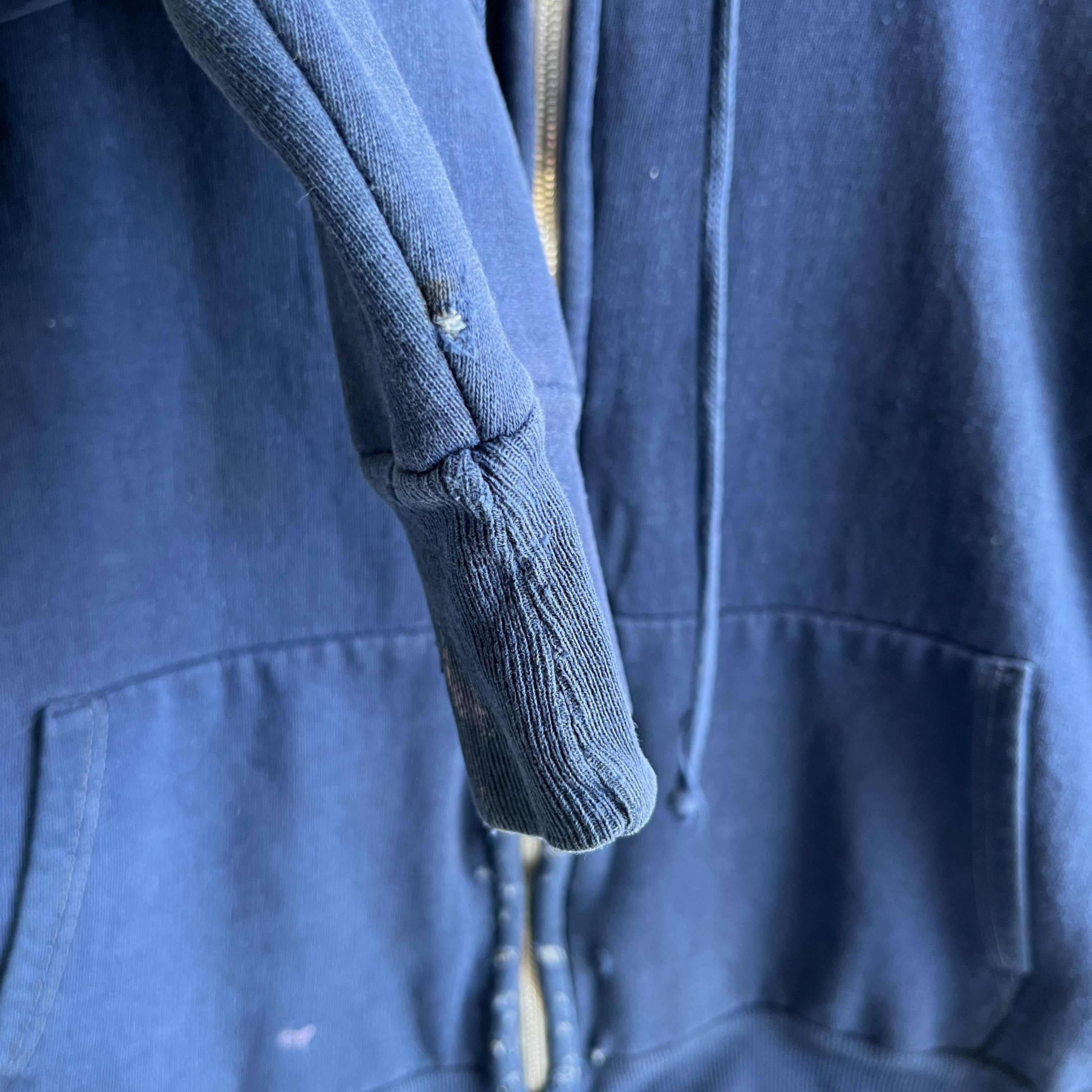 1970s Nicely Destroyed Navy Insulated Zip Up Hoodie