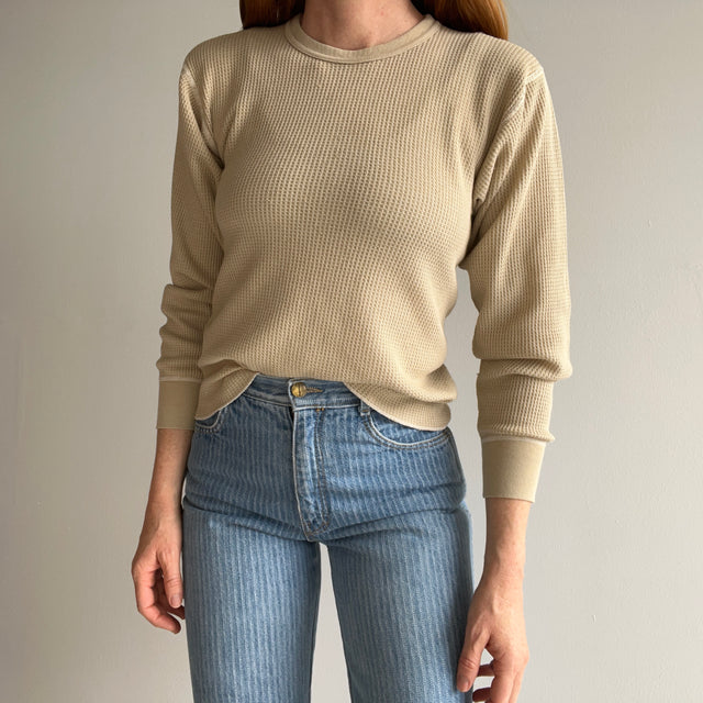 1980s Tan/Khaki/Boba Tea Colored Thermal Knit