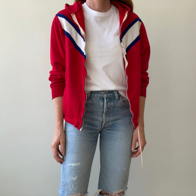 1970s Red Zip Up Hoodie