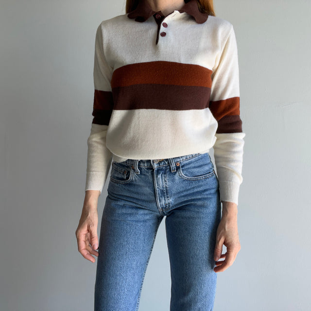 1970s Henley Knit Striped Sweater