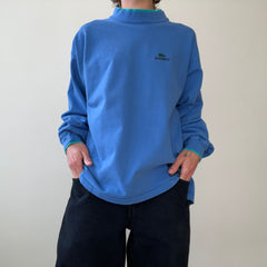 1980s/90s Blank Blue Lacoste Mock Neck Long Sleeve T Shirt