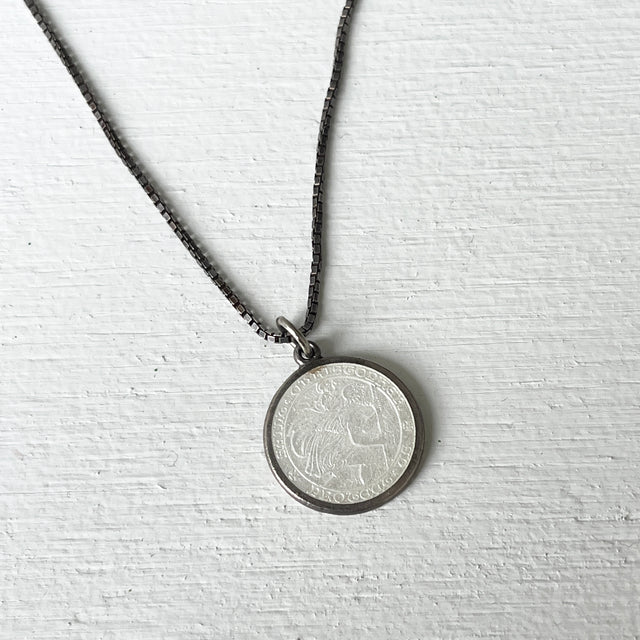 Sterling Silver and White Enamel St. Christopher Necklace