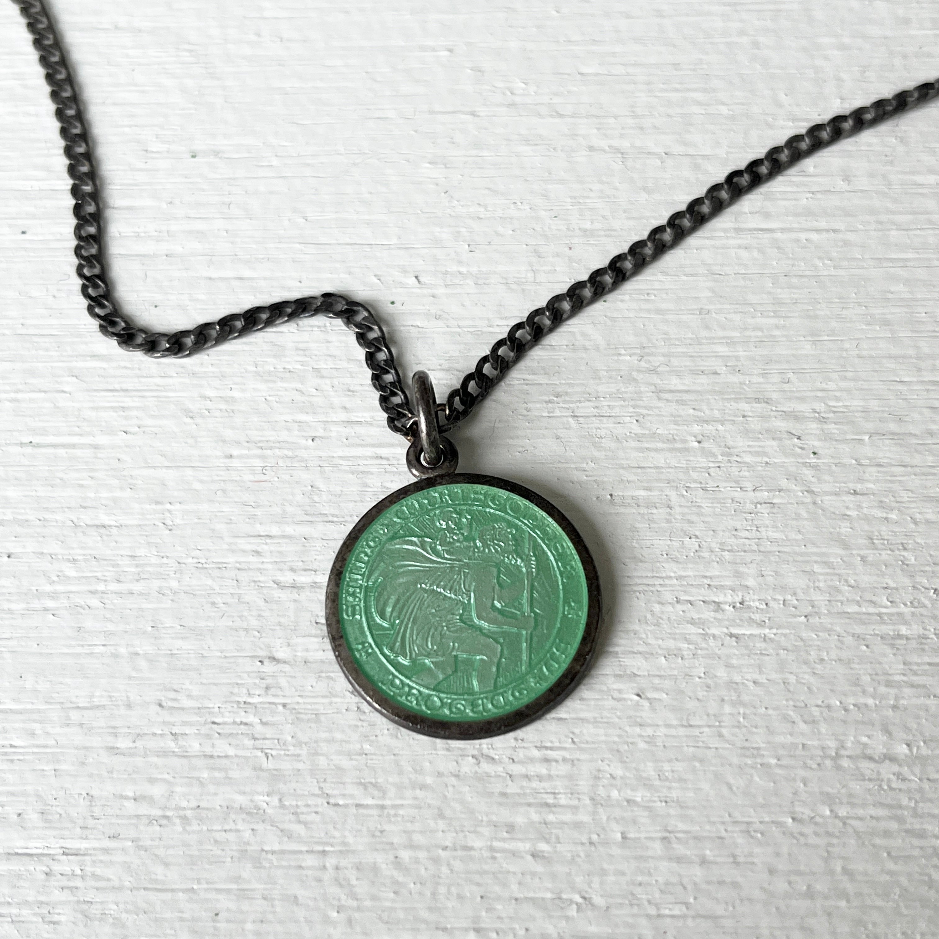 Sterling Silver and Aqua St. Christopher Necklace