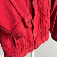 1990s Thrashed, Mended Re Dyed Red Gap Denim Jean Jacket