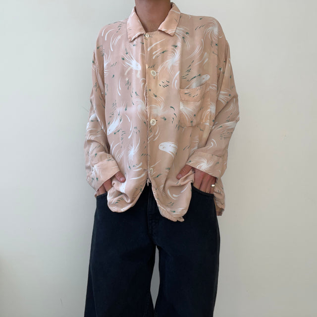 1950s Rayon Pajama Button Up Shirt